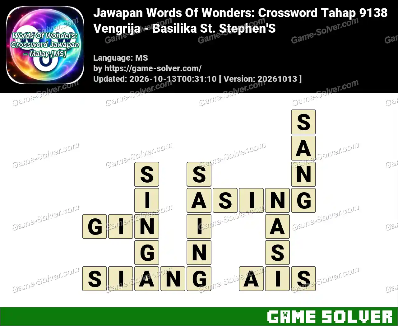Jawapan Words Of Wonders: Crossword Tahap 9138 – Vengrija – Basilika St. Stephen’S